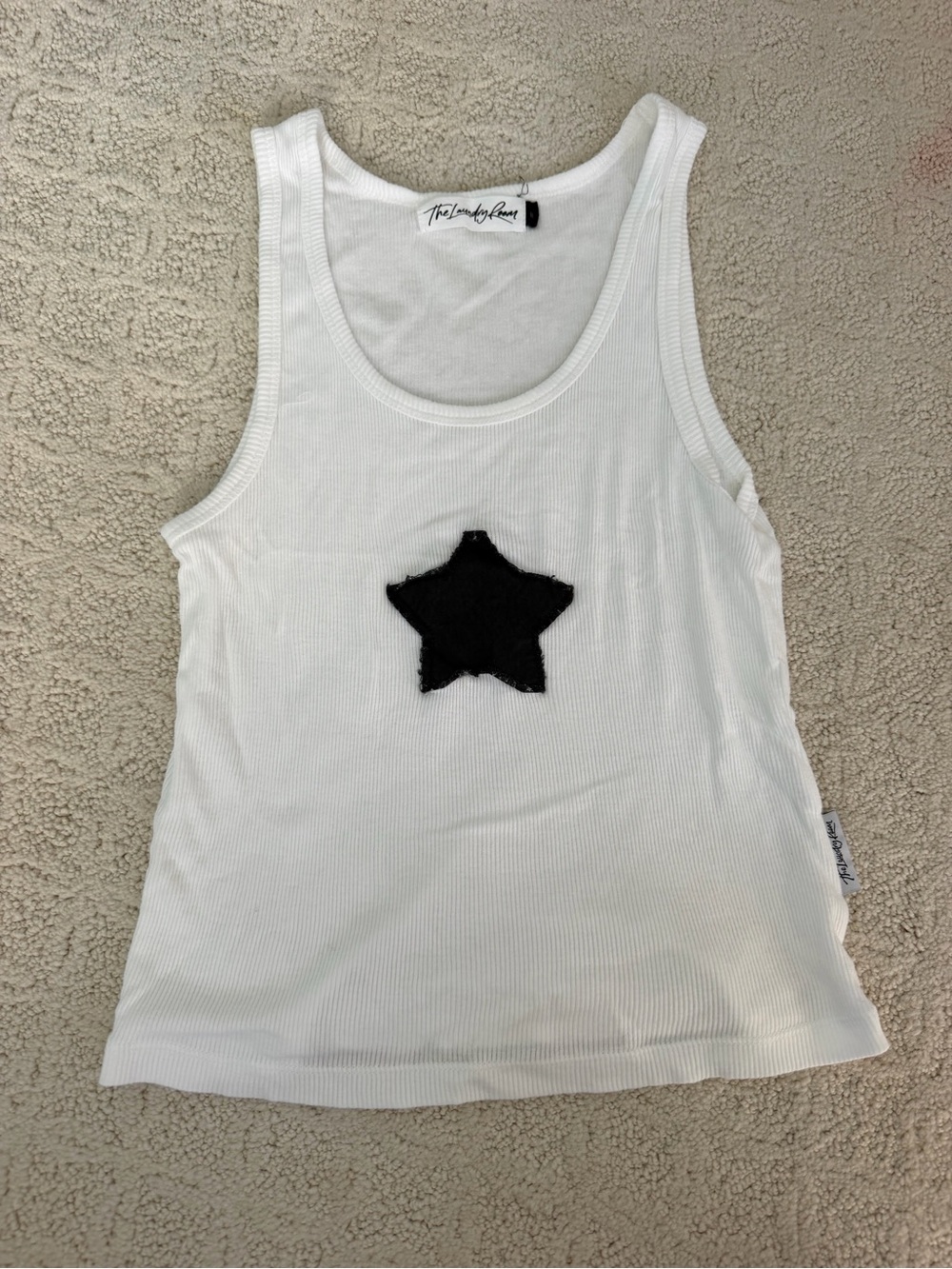 The Laundry Room White Ribbed Tank with Black Star Patch